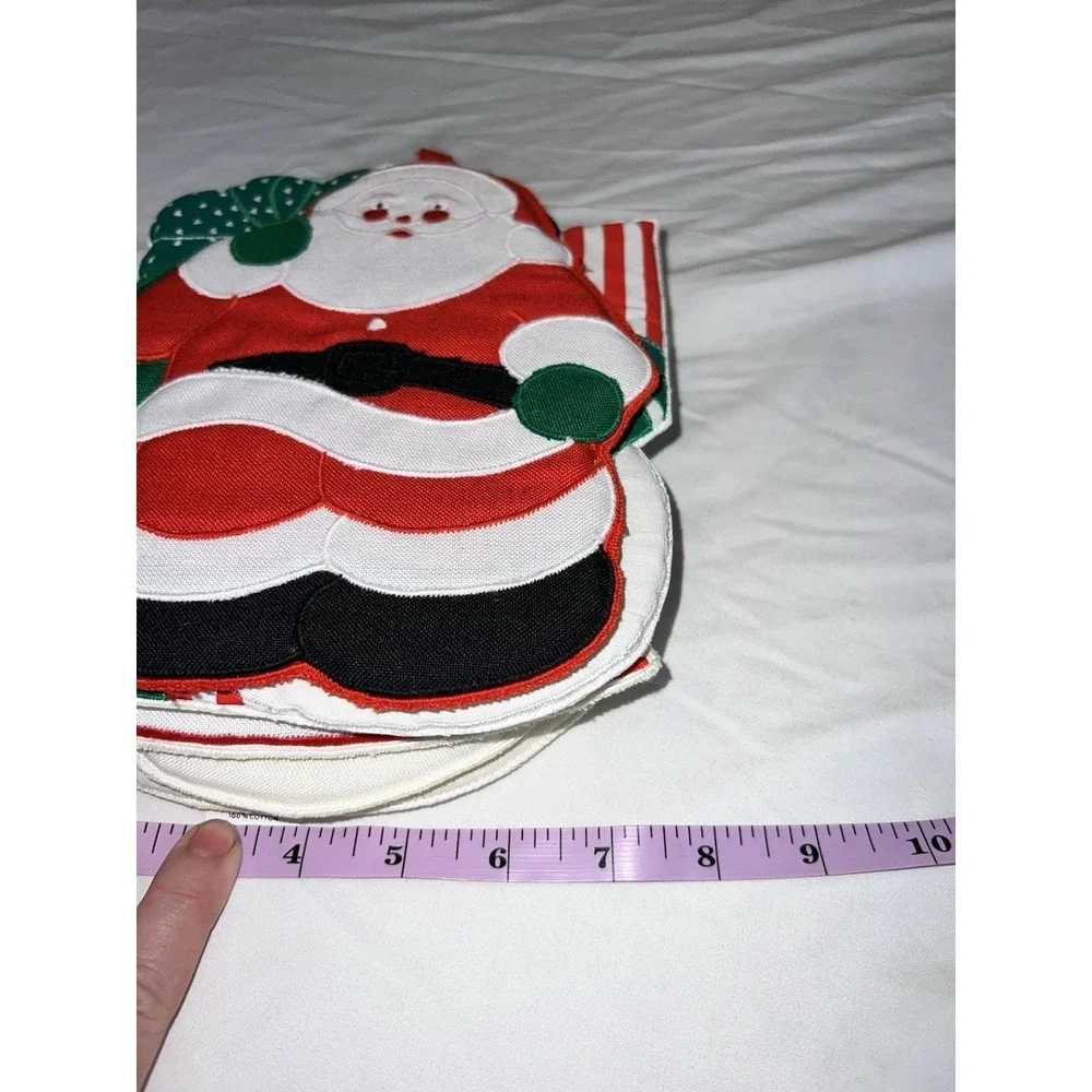 Vtg 80s Christmas Potholders Set 5 Santa Snowman Angel W-C Imports Ramie‎ Linen